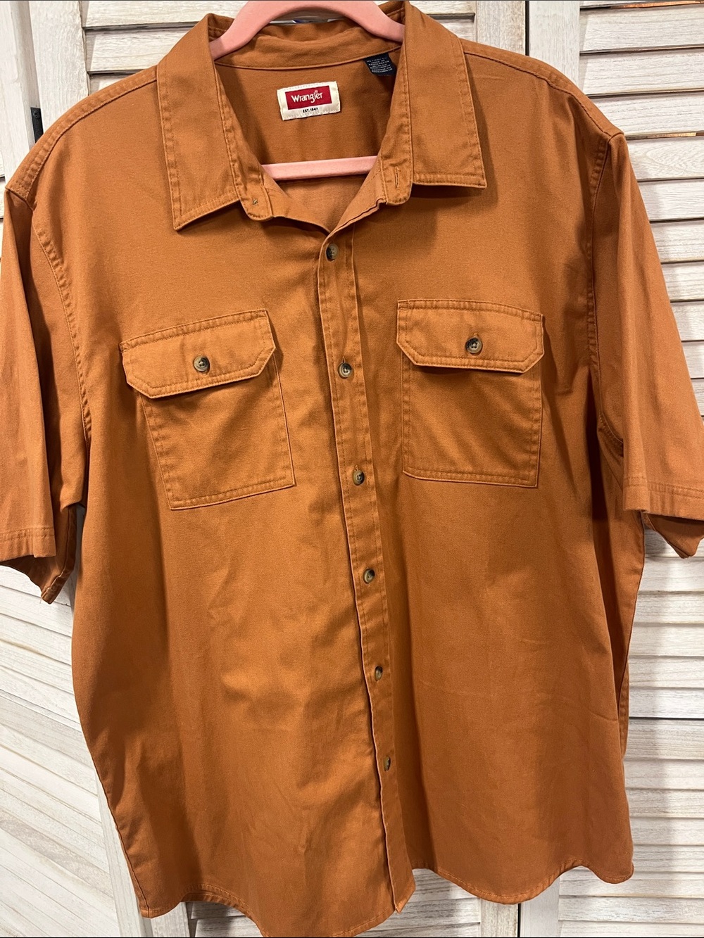 Wrangler Rust Copper Work Shirt Men’s XL Short Sleeve Button Up Utility Western